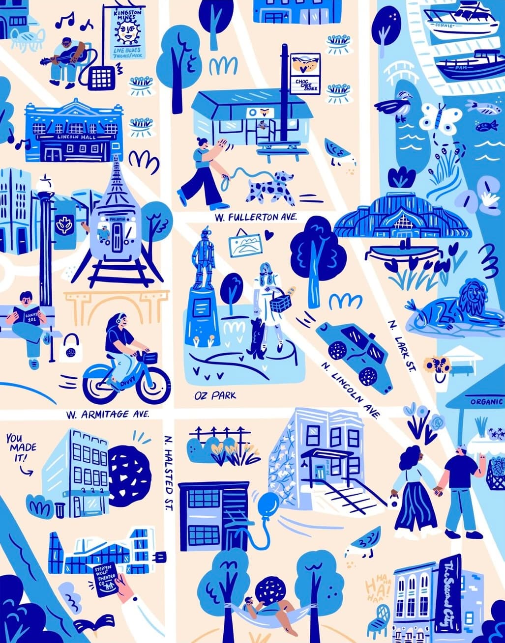 Katie Lukes - for Levain Bakery - Interior mural + postcard design for Levain Bakery in Lincoln Park, Chicago