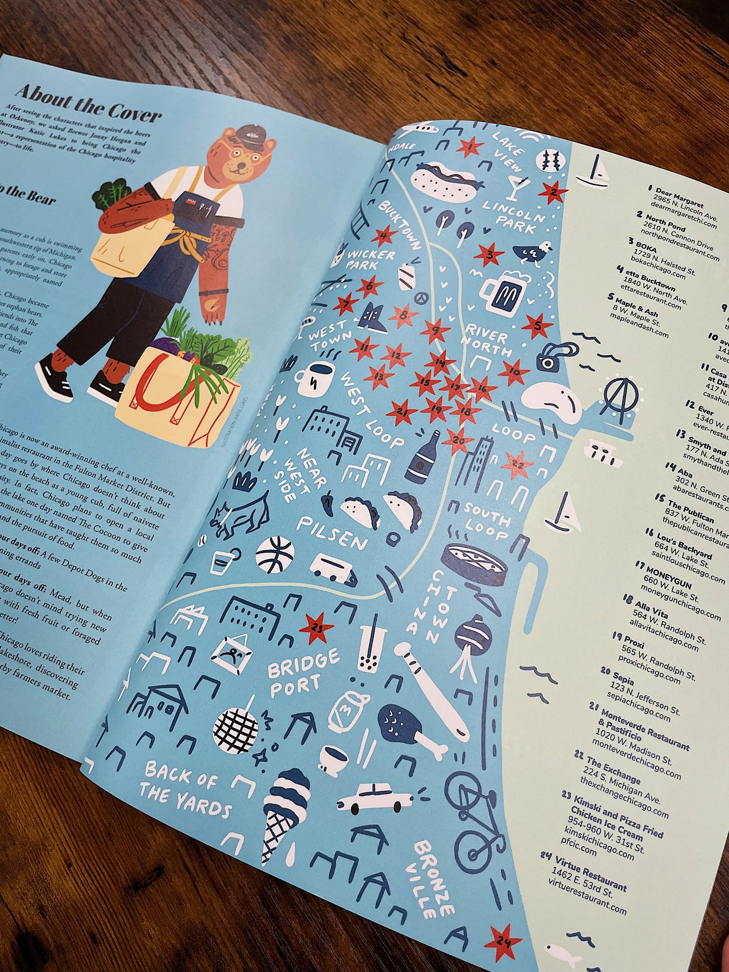 Katie Lukes - for StarChefs Rising Stars Magazine - Cover illustration and interior map spread